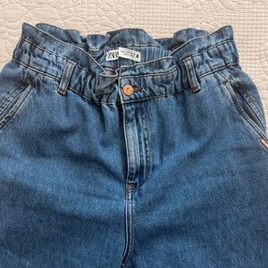 Zara High-Waist Paperbag Blue Denim Jeans